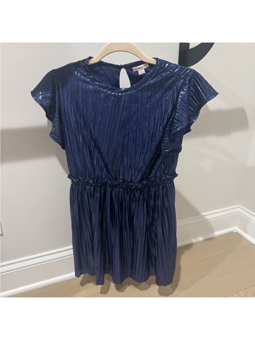 Crewcuts Blue Metallic Holiday Sundress with Cap Flutter Sleeves